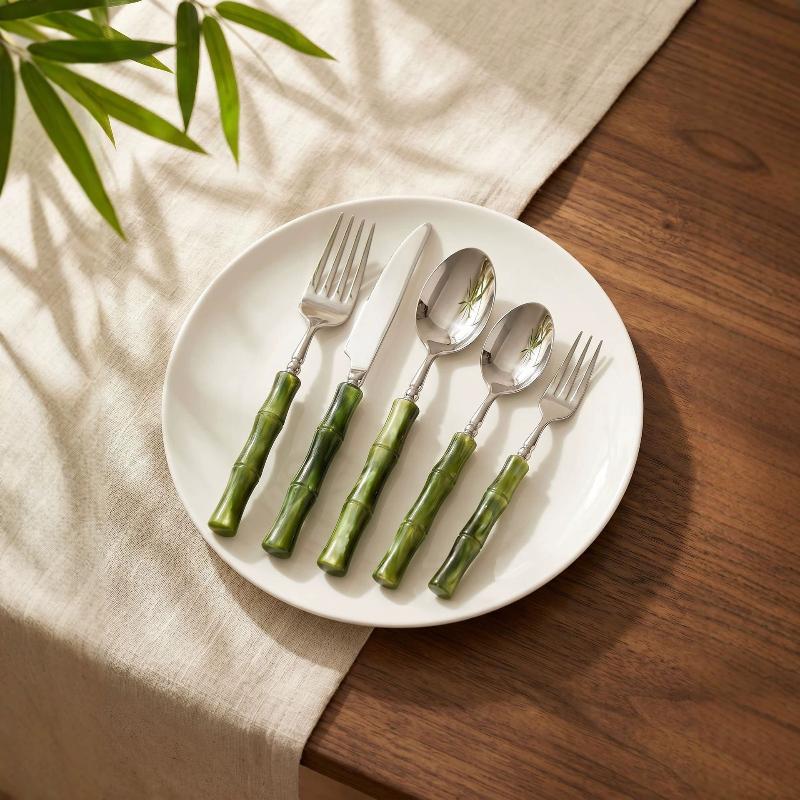 Bamboo Cutlery Set - Juego de Cubiertos de Acero Inoxidable