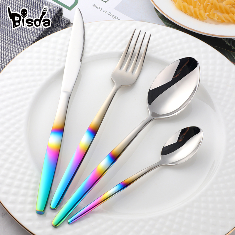 Gold Plated Cutlery - Juego de cubiertos dorados de arcoíris,