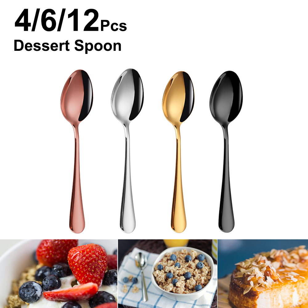 Gold Plated Cutlery - Cucharas de postre plateadas de acero