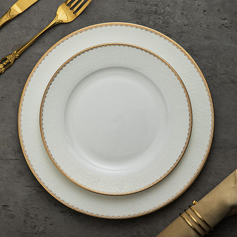 Gold Plated Cutlery - Plato de cena occidental de porcelana
