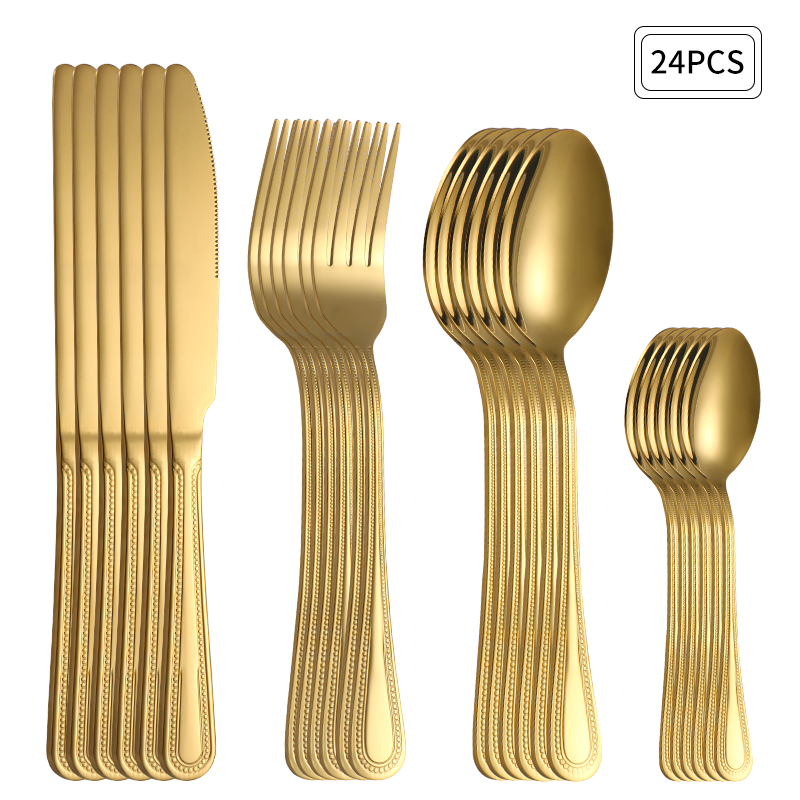 Gold Plated Cutlery - Juego de cubiertos de acero inoxidable