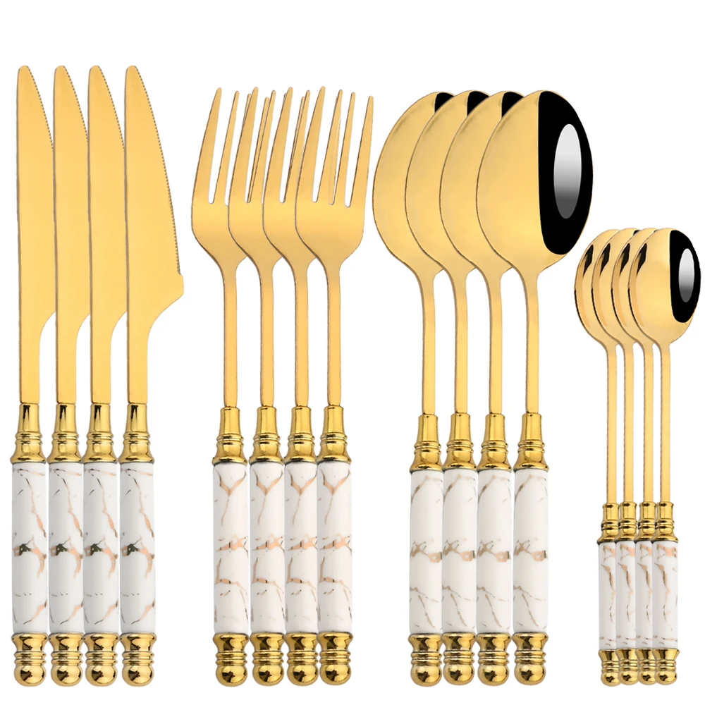 Gold Plated Cutlery - Juego de vajilla de 16 Uds.,