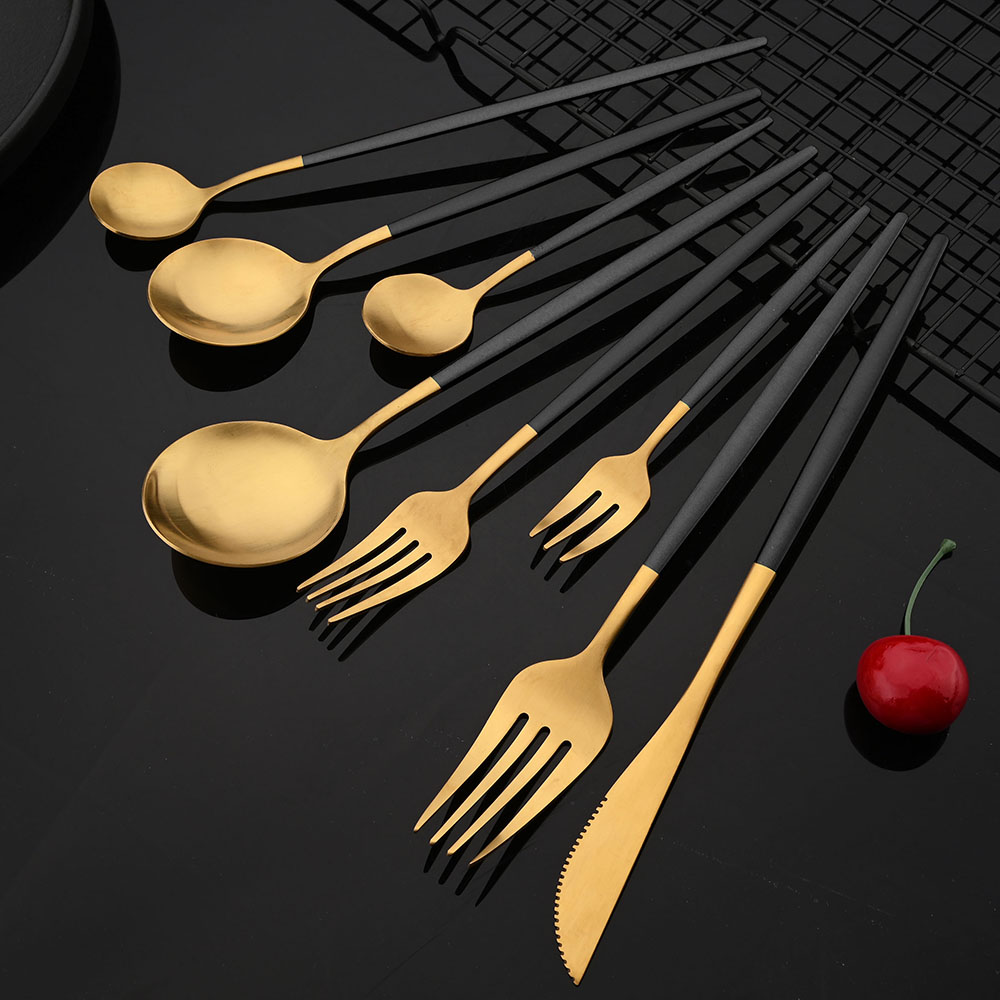 Gold Plated Cutlery - Vajilla de acero inoxidable, juego de