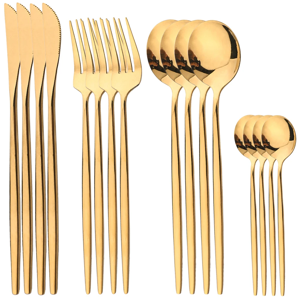 Gold Plated Cutlery - Vajilla dorada de 16 Uds., juego