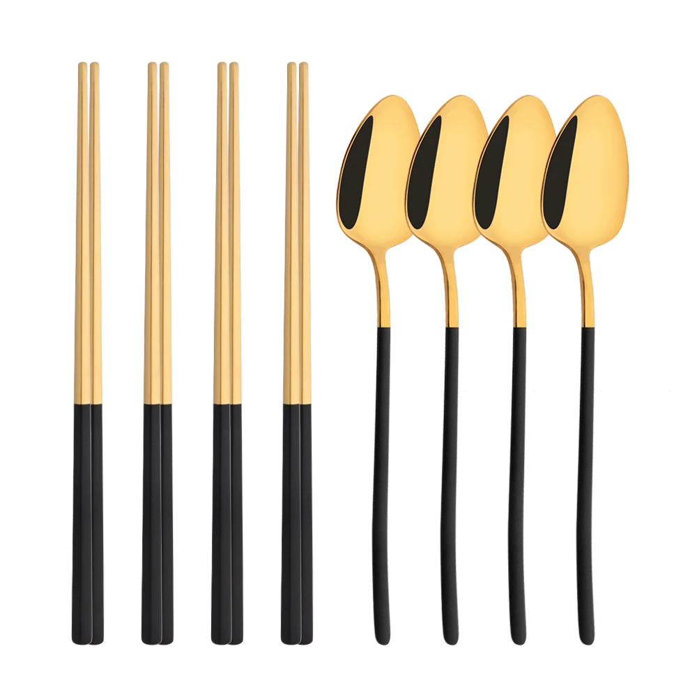 Gold Plated Cutlery - Juego de vajilla coreana de 8
