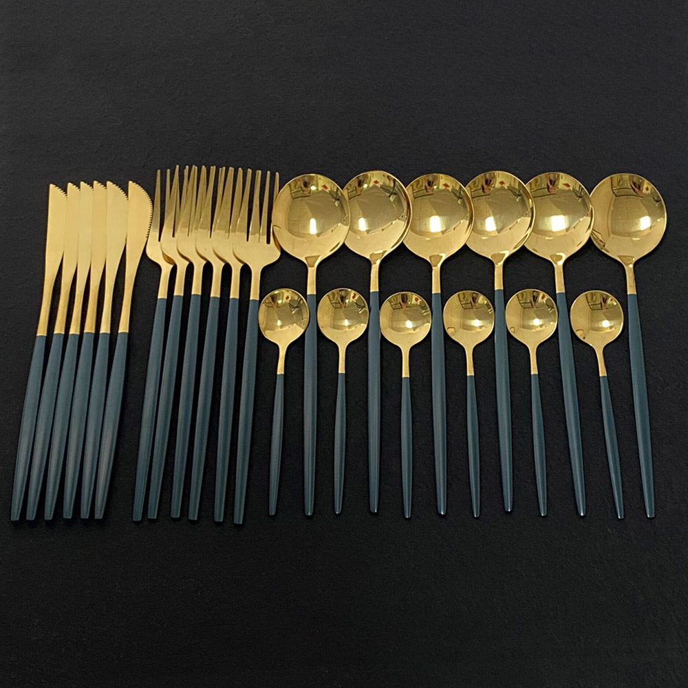 Gold Plated Cutlery - Juego de cubiertos coloridos de acero