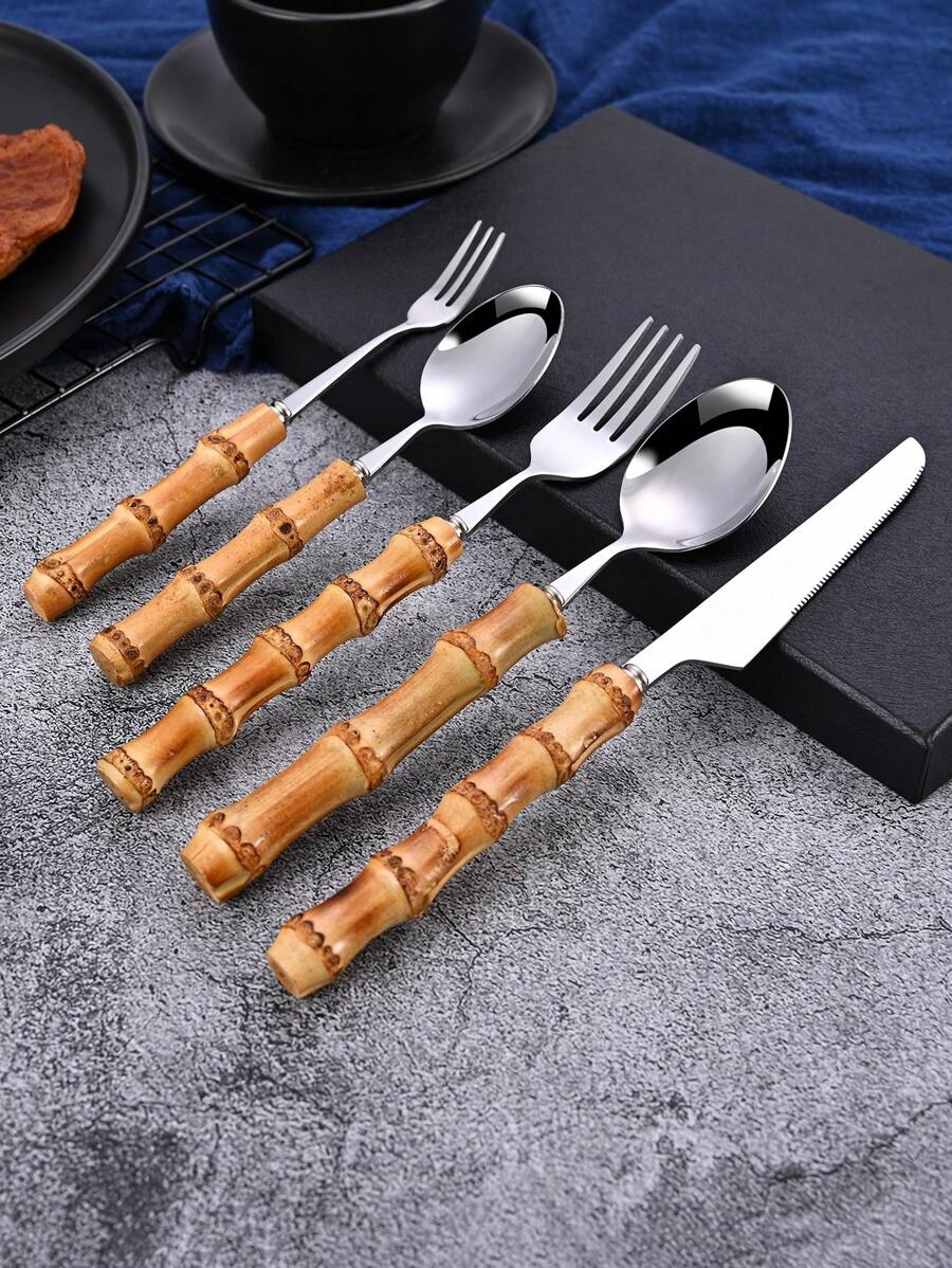 Juego de cubiertos de acero in - Bamboo Cutlery Set reseña y precio