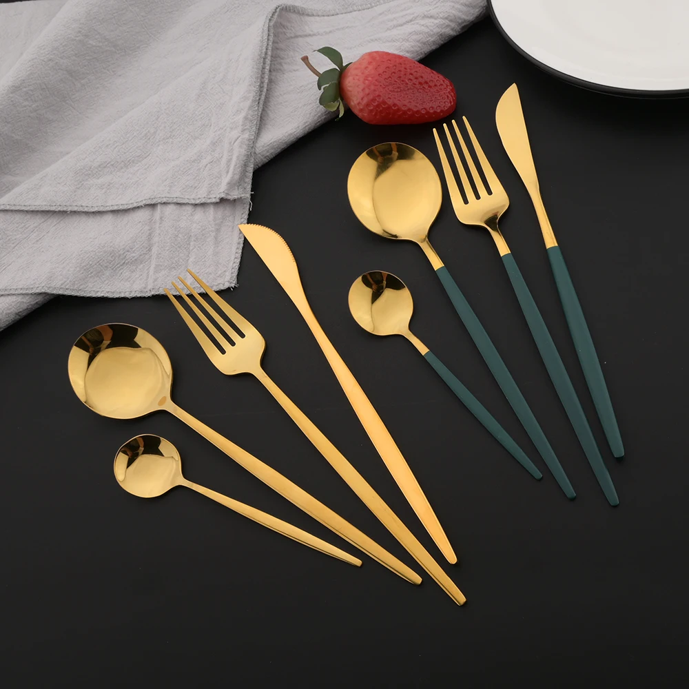 Vajilla de oro verde de 16 Uds - Gold Plated Cutlery reseña y precio